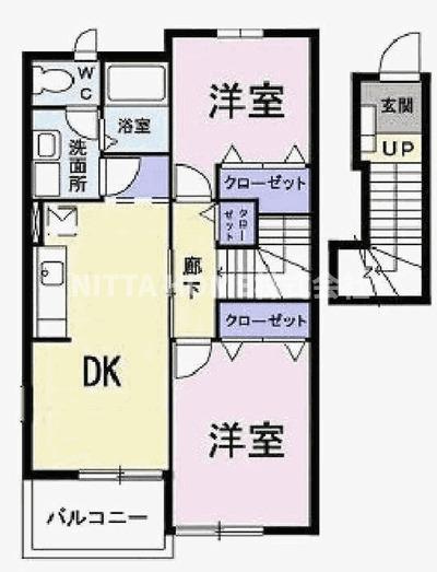 サザンリーフＢの間取り|洋室がそれどれ独立している２ＤＫの間取り☆彡