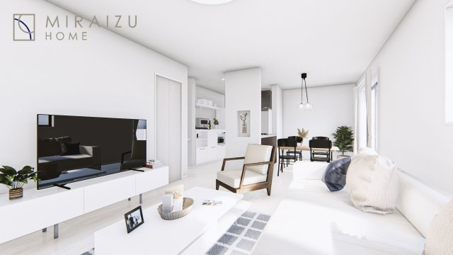 【前面道路含む現地写真】 | 青く澄み渡った綺麗な空と、陽の光をたっぷりと受ける、そんな新築住宅で新生活をスタートしてみませんか？見学・ご相談等、ミライズホーム(株)までお気軽にご連絡下さい♪