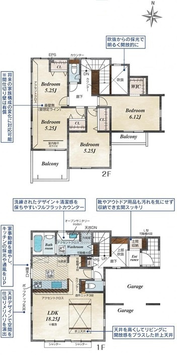 宇都宮市京町 全4棟の外観|〇1号棟【3（4）LDK+パントリー+2WIC】
水回り集中家事動線＆勝手口に繋がる大型パントリー完備♪2階居室は間仕切り可能なフレキシブルプランです。
※2025年10月撮影
