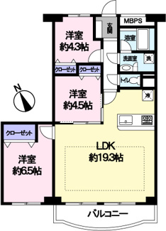 【間取り】 | ヴェルドミール多摩川 | 南西向きのバルコニーからは多摩川を望むことができます。