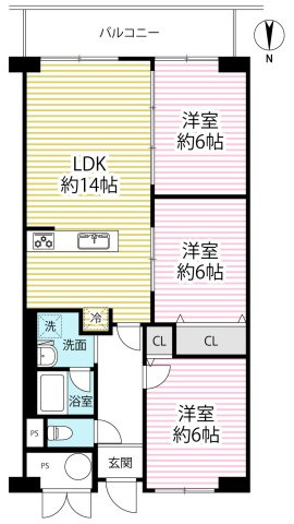 ◆２０２５年５月リフォーム完了◆全居室６帖以上の広々住戸◆南面ワイドバルコニー◆シャルム大津の間取り|間取り