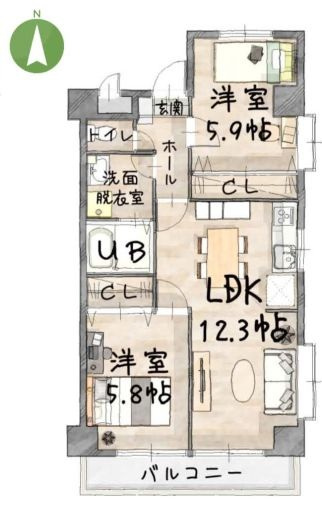仲介手数料無料　パレ・ドール東所沢IIの間取り
