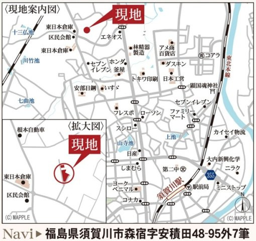 須賀川市森宿字安積田　　　　3号棟　　　西袋第1小学校、西袋中学区　の地図