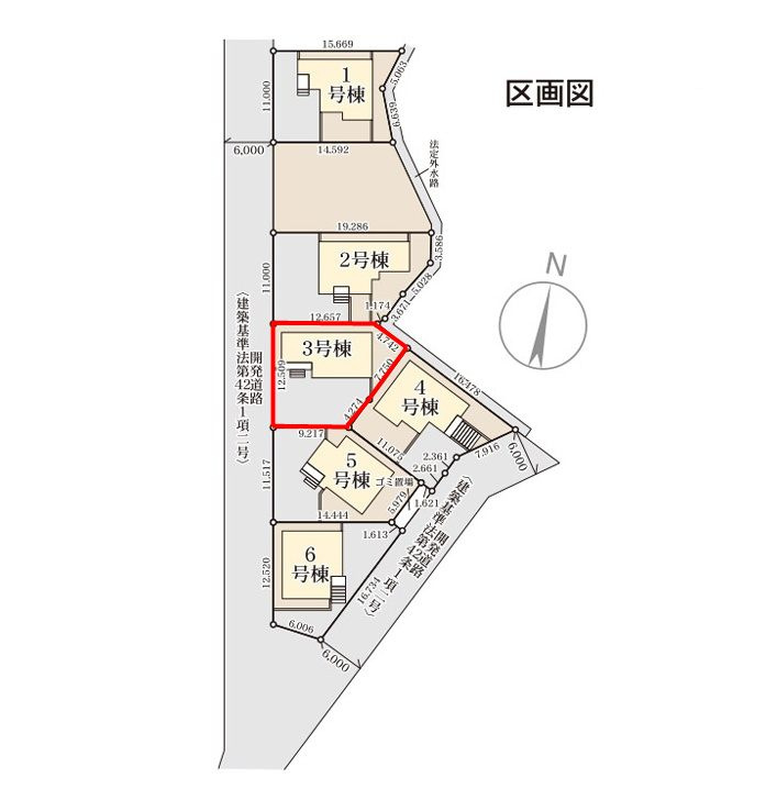 須賀川市森宿字安積田　　　　3号棟　　　西袋第1小学校、西袋中学区　の区画図|配置図