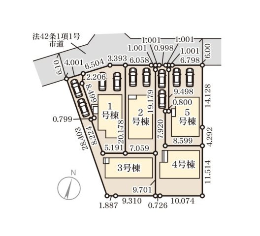 福岡市東区若宮4丁目第2-5棟（4号棟）の区画図|配置図（4号棟）