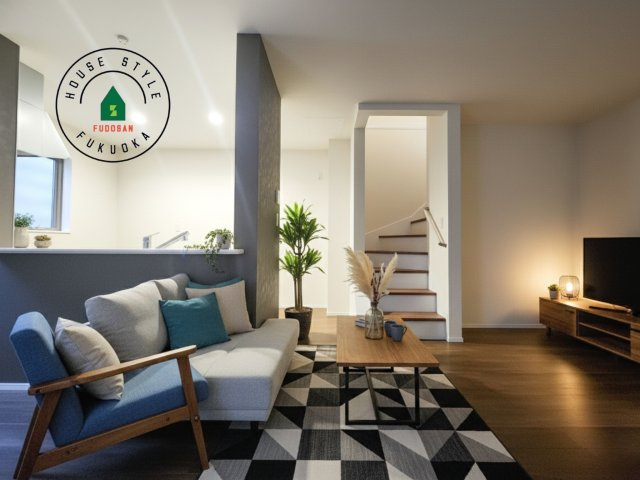 福岡市東区若宮4丁目第3-5棟（2号棟）の内観：施工例|明るく開放的なリビングダイニングは豊かな陽光が注ぎ込み、やすらぎの空間を演出してくれます。ご家族で楽しいひとときをお過ごし下さい。※家具はCGを合成したものです。