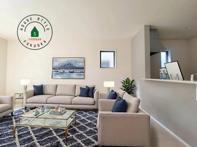 福岡市西区今津第1-1棟（1号棟）の居間・リビング|明るく開放的なリビングダイニングは豊かな陽光が注ぎ込み、やすらぎの空間を演出してくれます。ご家族で楽しいひとときをお過ごし下さい。※家具はCGを合成したものです。