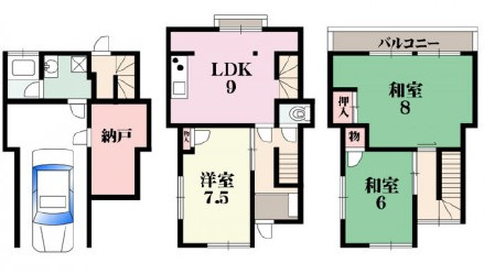 奈良市帝塚山貸家の間取り