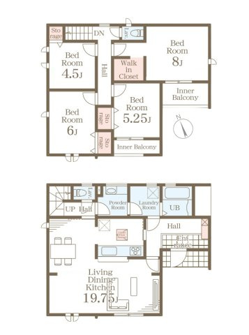 糟屋郡新宮町夜臼2丁目第1-4棟（2号棟）の区画図|配置図（2号棟）