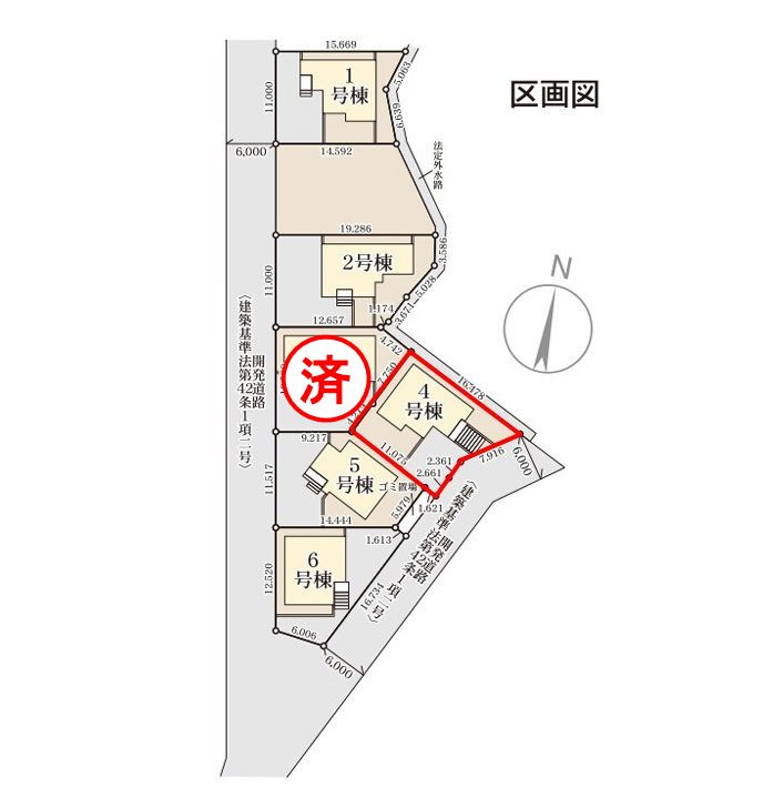 須賀川市森宿字安積田　　　　4号棟　　　西袋第1小学校、西袋中学区　の区画図|配置図