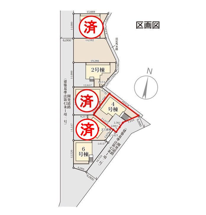 須賀川市森宿字安積田　　　　4号棟　　　西袋第1小学校、西袋中学区　の区画図|配置図