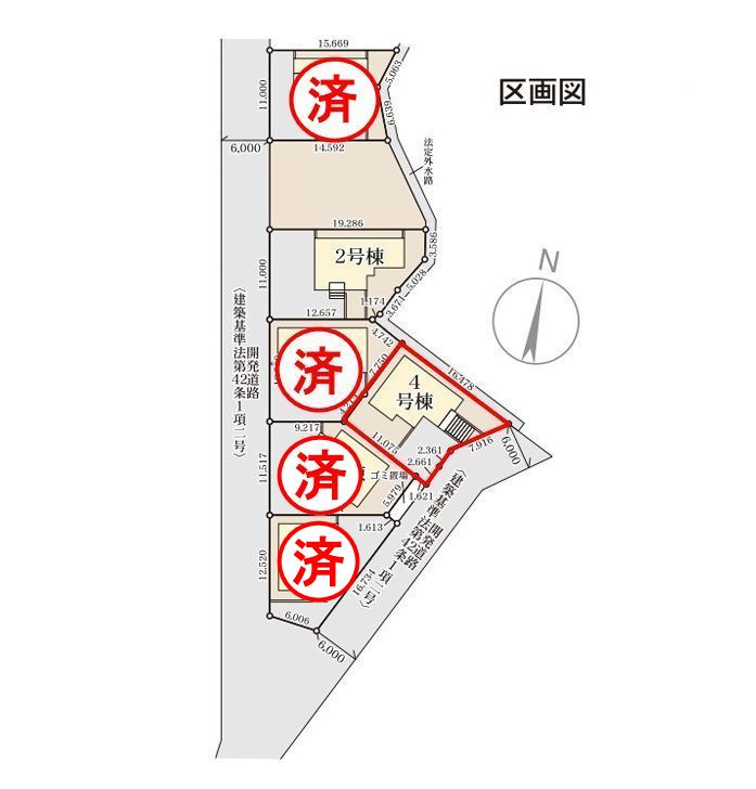 須賀川市森宿字安積田　　　　4号棟　　　西袋第1小学校、西袋中学区　の区画図|配置図