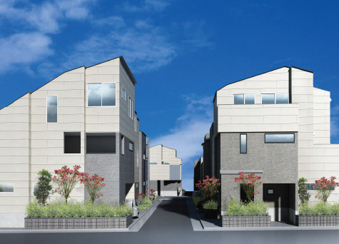 杉並区下井草3丁目　ZEH水準×耐震　省エネ住宅　最終4棟の外観パース