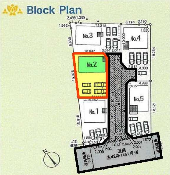 新築　桐生市相生町第17　クレイドルガーデン　2号棟の区画図|2号棟　区画図　南西側接道幅員約3.2ｍ			
	
