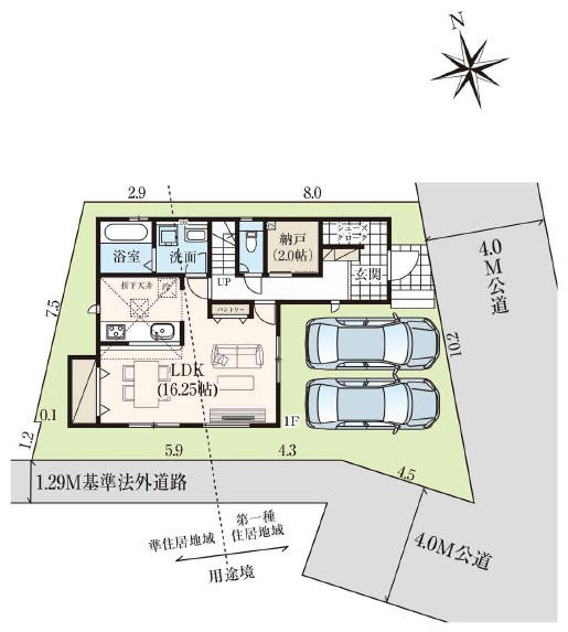 岡崎市岩津町　新築分譲住宅　全2棟　2号棟の区画図