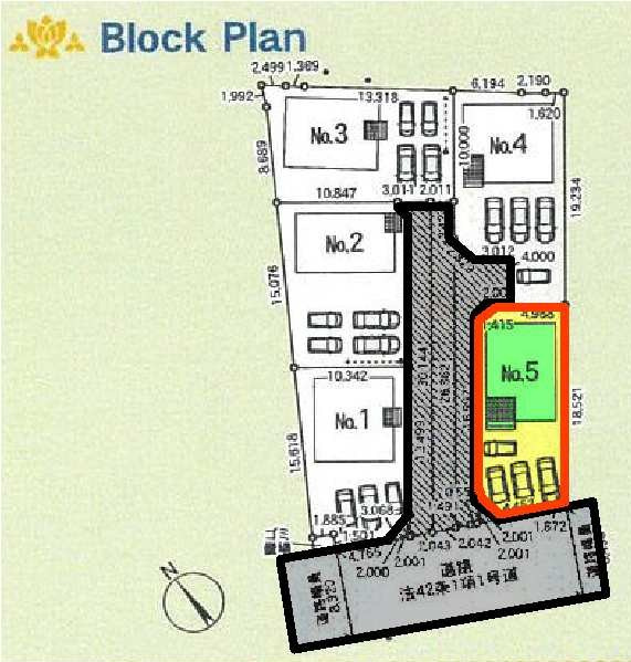 新築　桐生市相生町第17　クレイドルガーデン　5号棟の区画図|5号棟　区画図　南西側接道幅員約3.2ｍ			
	
