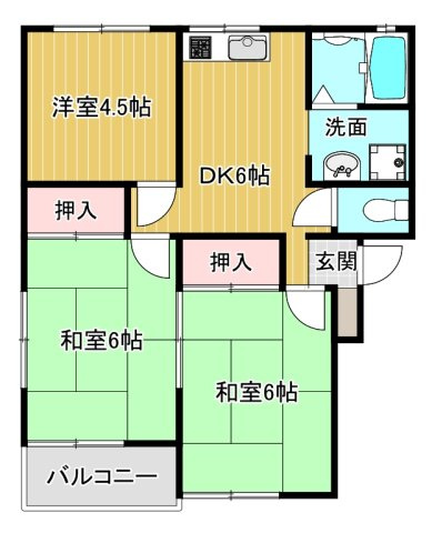 新星アパート坂田の間取り|ファミリーにぴったりの３DK。和室は子供部屋にも書斎にも。