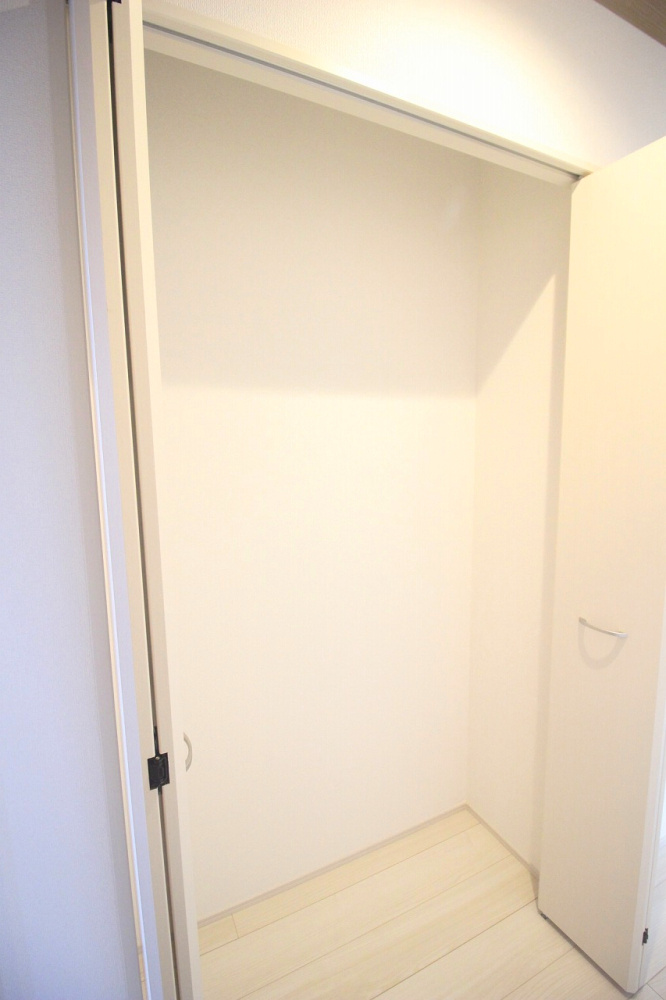 グラファーレ　下野市仁良川　2期　2号棟の収納|廊下に設けた収納スペースは、掃除道具や日用品のストックに便利。使いたい場所の近くに収納があることで、生活動線がすっきり整います。扉付きで見た目もスマートです。