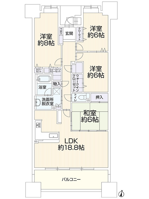 【仲介手数料無料／蟹江町】　ラドーニタワー蟹江　302号室の間取り