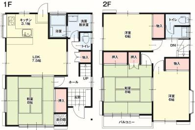 加須市不動岡１期　中古一戸建ての間取り|対面キッチンでお料理中も家族と会話を楽しめます♪