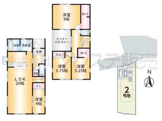 【間取り】 | 奈良市押熊町の新築一戸建 全５区画 ２ | ２号地間取図