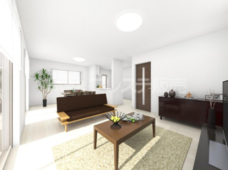 【居間・リビング】 | 奈良市押熊町の新築一戸建 全５区画 ２ | ３号地リビング完成イメージ／ＬＤＫは広々１８帖！南向きですので、陽あたり良好です♪※モデルハウスあり