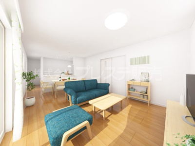 【居間・リビング】 | 奈良市押熊町の新築一戸建 全５区画 ２ | ４号地リビング完成イメージ／ＬＤＫは広々１７帖！南向きですので、陽あたり良好です♪※モデルハウスあり
