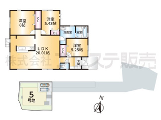 【間取り】 | 奈良市押熊町の新築一戸建 全５区画 ２ | ５号地間取図