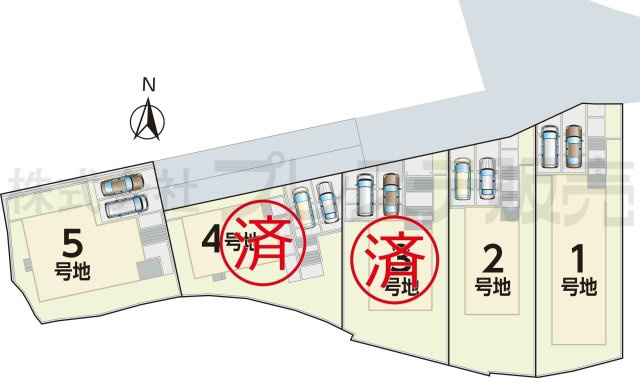 奈良市押熊町の新築一戸建 全５区画 ２の区画図|全体区画図