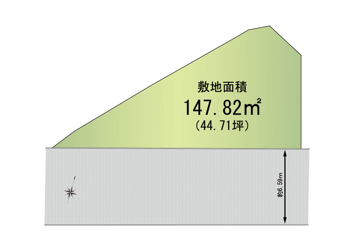 貝塚市水間　建築条件なし土地の土地図|敷地面積約44坪！東南向きで日当たり良好です◎