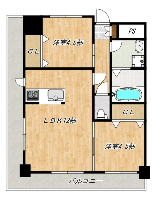 プライムコートの間取り|2LDKです☆