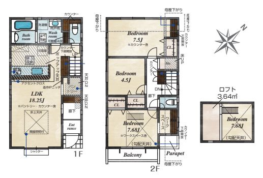 【間取り】 | 東久留米市南町４丁目　新築戸建て | 3LDK・土地面積109.33ｍ2・建物面積86.66ｍ2