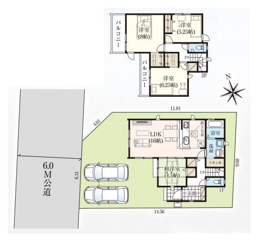 【間取り】 | 東久留米市柳窪２丁目　新築戸建て | 4LDK・土地面積128.43ｍ2・建物面積98.74ｍ2