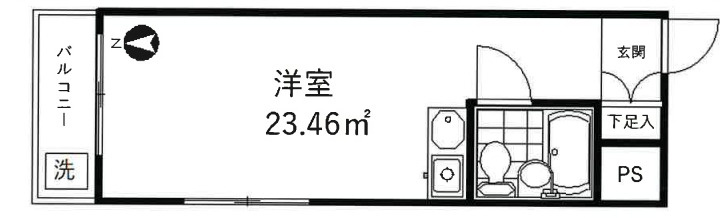 サンヒル新町　最上階　敷金0　礼金0　TVドアフォン　の間取り
