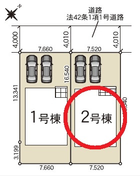 豊田市鴛鴨町第2　新築分譲住宅　全2棟　2号棟の区画図