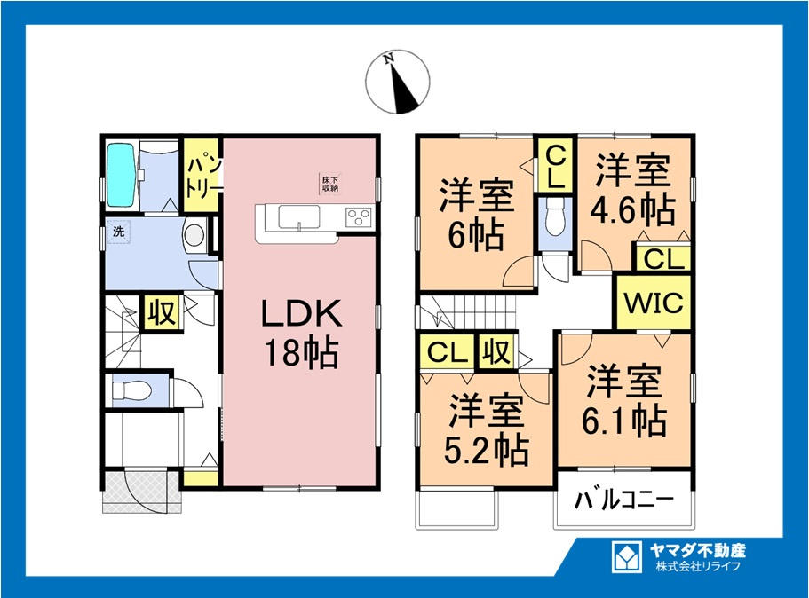 リーブルガーデン　江南市安良町　全3区画分譲の間取り|■2号棟　■ヤマダ不動産　株式会社リライフ　
■夢のマイホーム購入をフルサポートします！