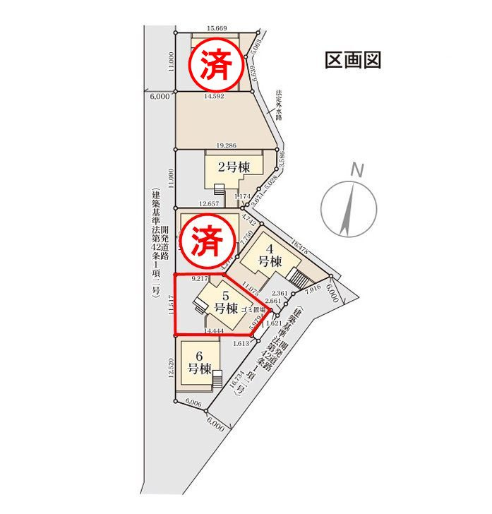 須賀川市森宿字安積田　　　　5号棟　　　西袋第1小学校、西袋中学区　の区画図|配置図