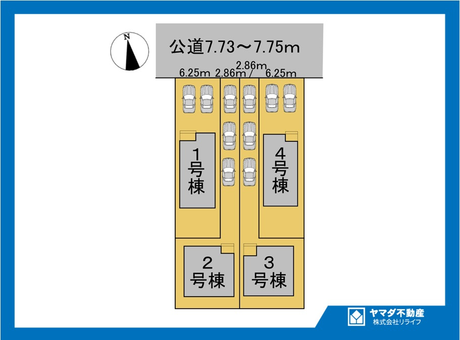 クワイエ　一宮市三条第6　全4区画分譲の区画図|■区画図
■YAMADA電機の　ヤマダ不動産　株式会社リライフ　
いつでもお問合わせ下さい。