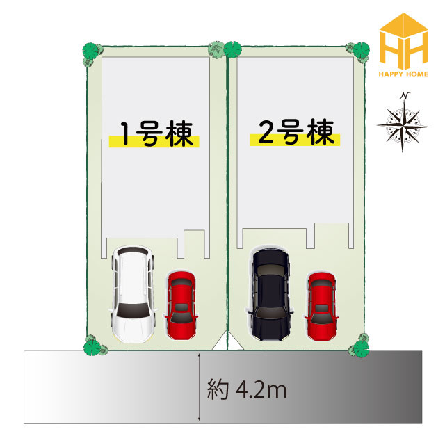 テラシエ池尻新築3丁目一戸建て│4LDK+並列駐車2台可(車種制限有)丁目の区画図