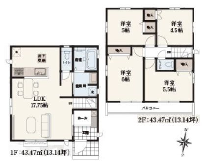 【間取り】 | 東久留米市南沢４丁目　新築戸建て　B号棟 | ゆとりあるリビングは対面キッチンで一体感ある空間です♪