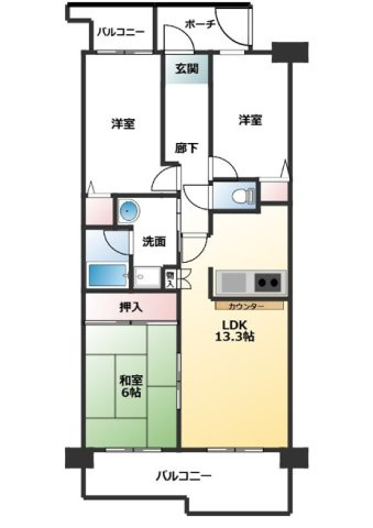 【間取り】 | サンロイヤル加古川リバージュ2号館807 | 3LDKです。
