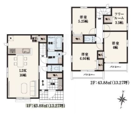 【間取り】 | 東久留米市南沢４丁目　新築戸建て　C号棟 | ゆとりあるリビングは対面キッチンで一体感ある空間です♪