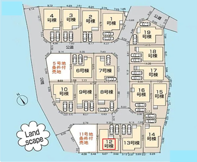 清瀬市下宿2丁目・全19棟　新築一戸建　12号棟の区画図|【全19棟・12号棟】
並列駐車2台可能です。