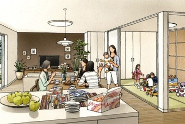 ＢＯＲＩＫＩむさしの　Ｎの居間・リビング|★お父さんが遅い日は奥の部屋で後から就寝★