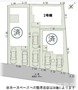 茅ヶ崎市南湖2丁目　新築戸建　　全３棟の区画図|対象地は2号棟です。