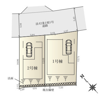 富士山遠望の鎌倉市台の新築全2棟　2号棟の区画図