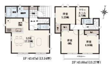 【間取り】 | 東久留米市南沢４丁目　新築戸建て　H号棟 | ゆとりあるリビングは対面キッチンで一体感ある空間です♪