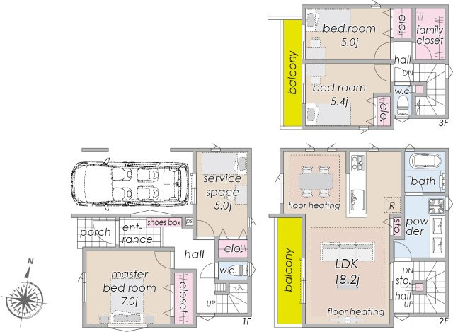 新築分譲［ミラクラス中村］の間取り|【A号棟】間取り:３LDK＋S
土地面積:７９．５５m2　建物面積:１１９．８５m2（車庫部分１２．４２m2を含む）