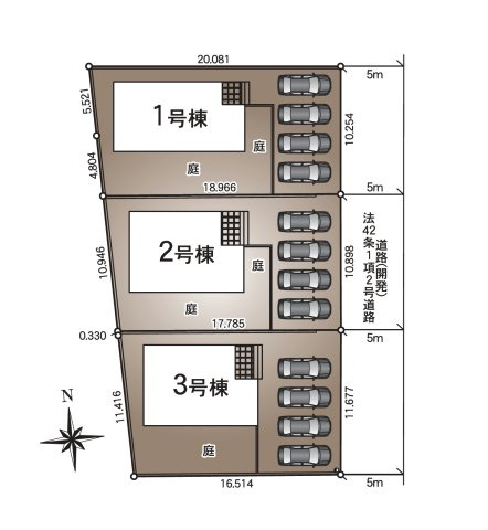 熊本市南区城南町下宮地第3-3棟（1号棟）の区画図|配置図（1号棟）