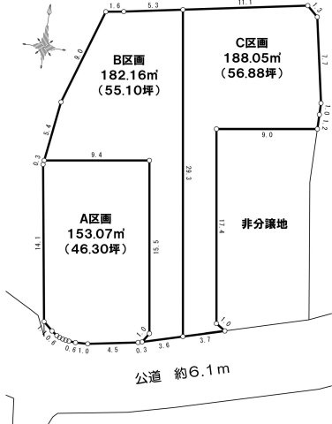バス停徒歩2分　建築条件なしの区画図|C区画